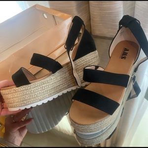 Black espadrille wedge sandal